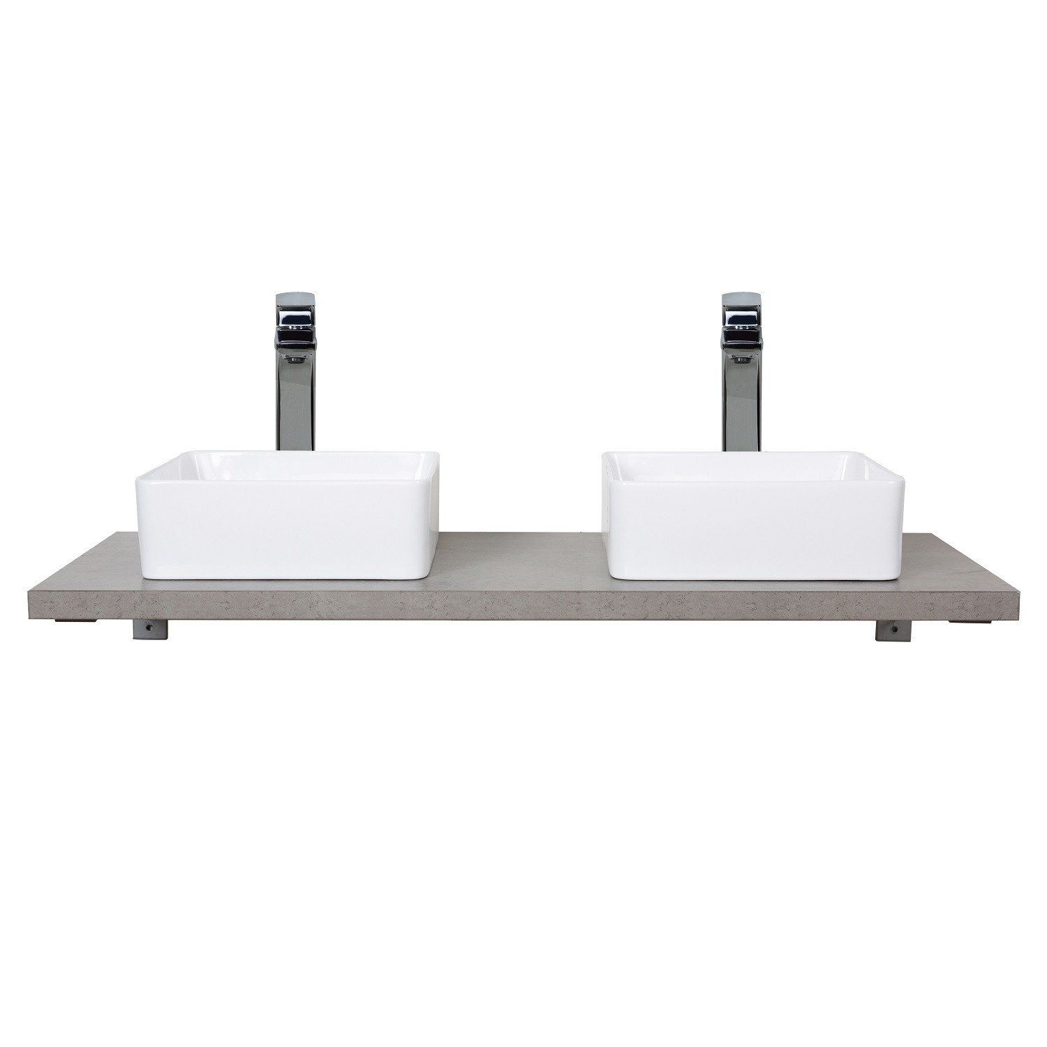 Plan de toilette suspendu pour vasque WILL - 120 cm + Equerres Invisibles - Décor Chêne / Effet Béto