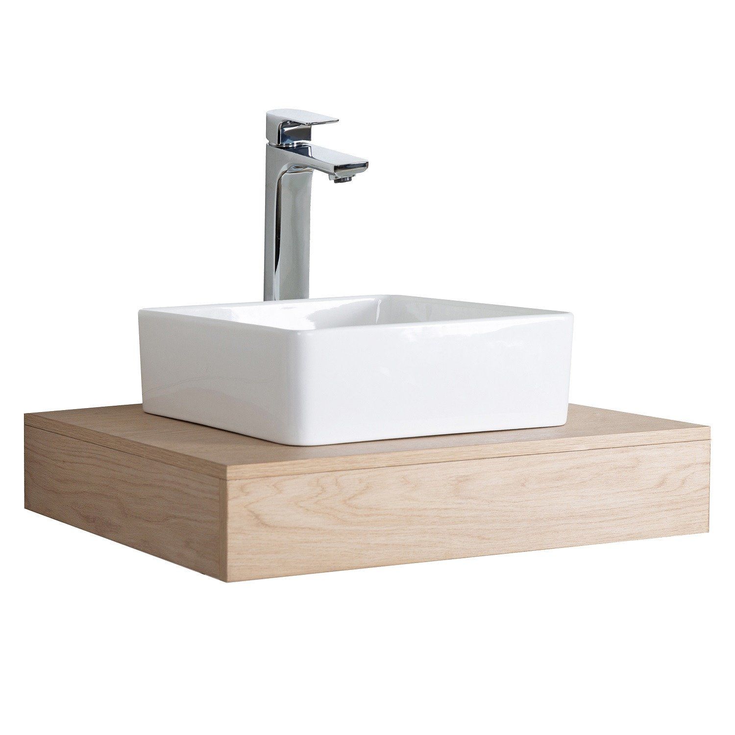 Plan de toilette Salle de Bain à suspendre WILL - 60 cm - Ep. 12 cm - Décor Chêne