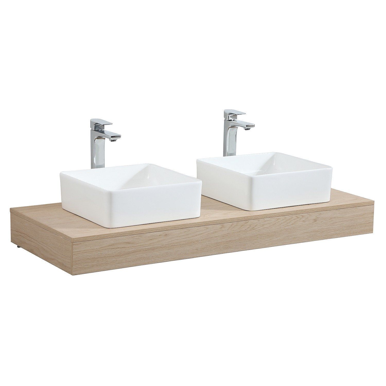 Plan de toilette suspendu pour vasque WILL - 120 cm - Ep. 12 cm + Equerres invisibles - Décor Chêne
