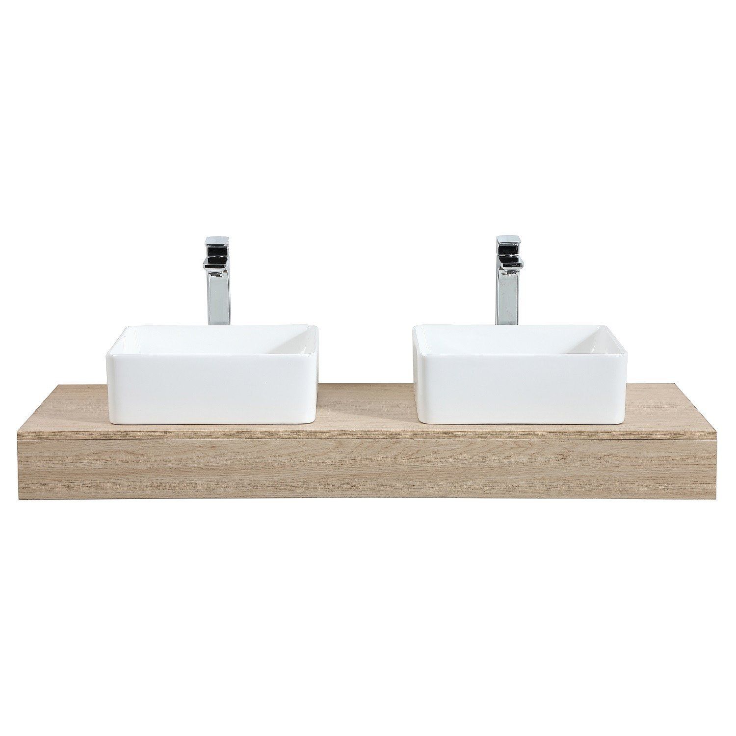 Plan de toilette suspendu pour vasque WILL - 120 cm - Ep. 12 cm + Equerres invisibles - Décor Chêne