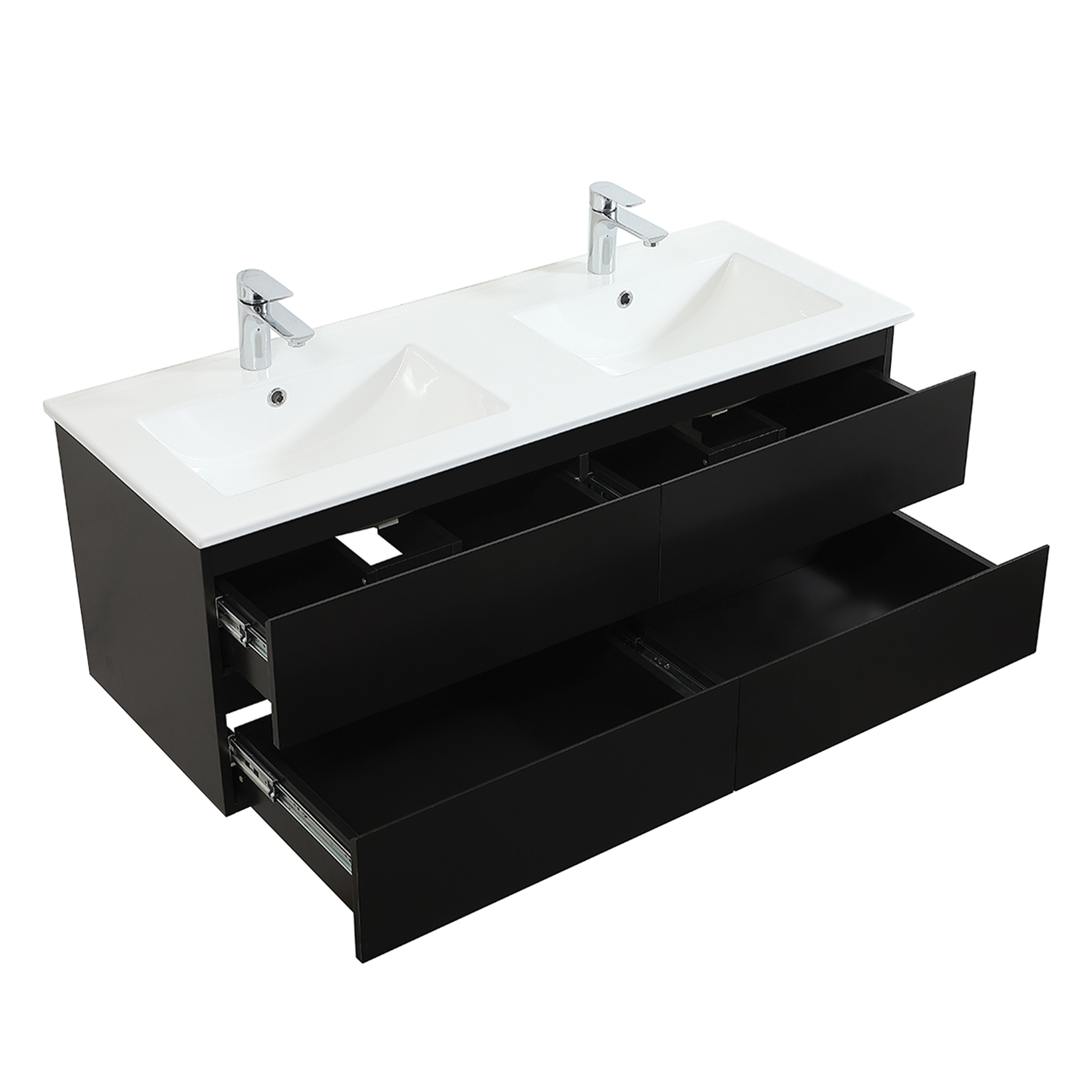 Ensemble meuble double vasque noir carbone 120cm + vasque + colonne