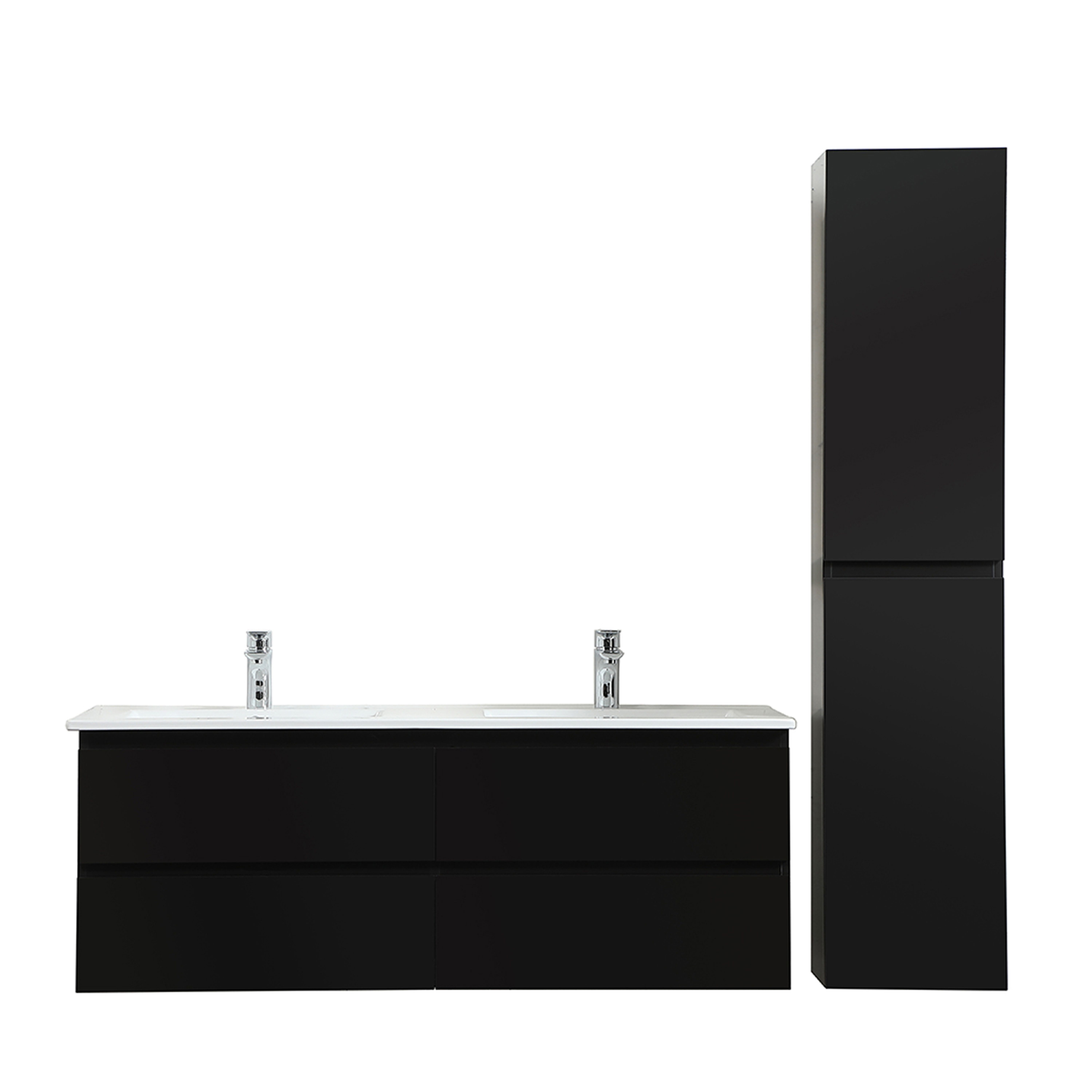 Ensemble meuble double vasque noir carbone 120cm + vasque + colonne