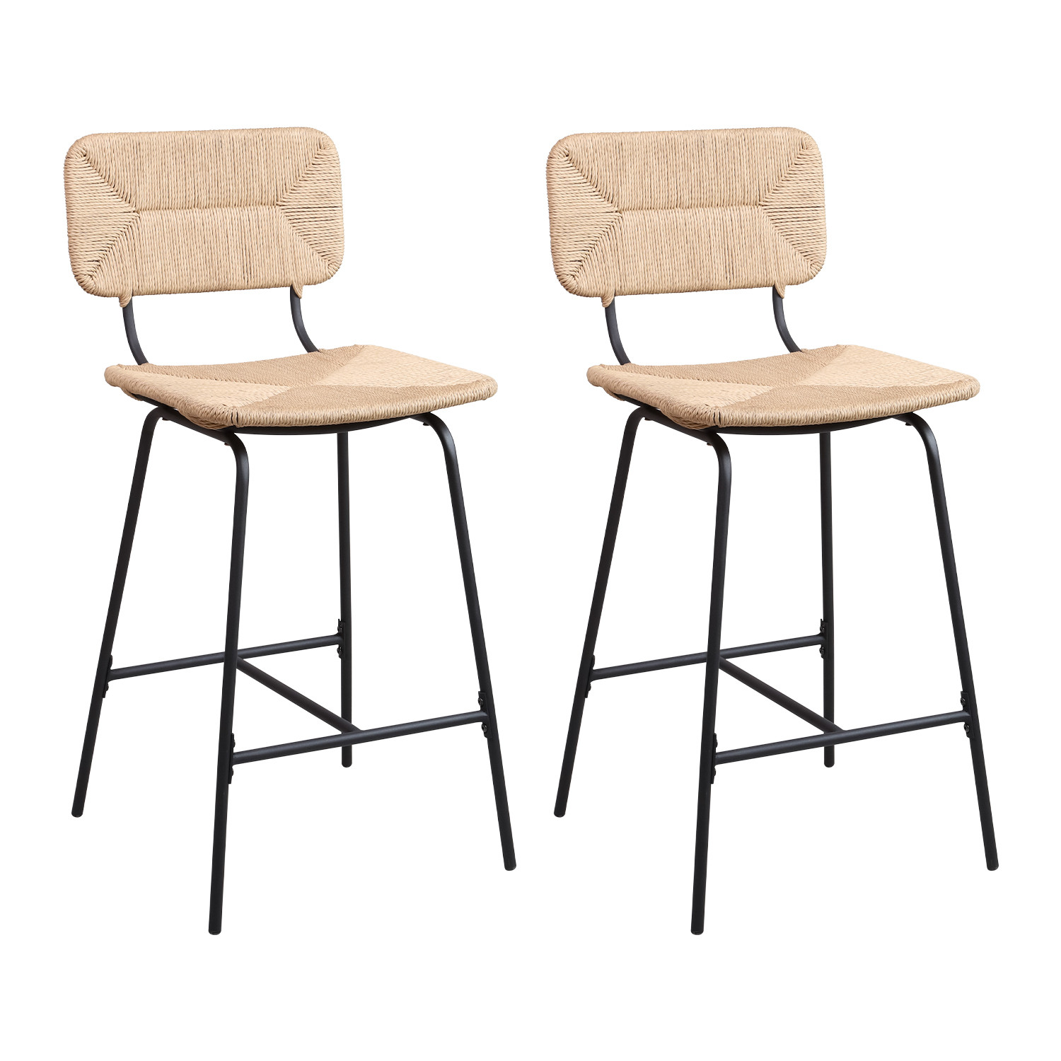 Tabourets de Bar Îlot Central Corde tressée et Métal - Coloris Naturel TIDRA | Lot de 2