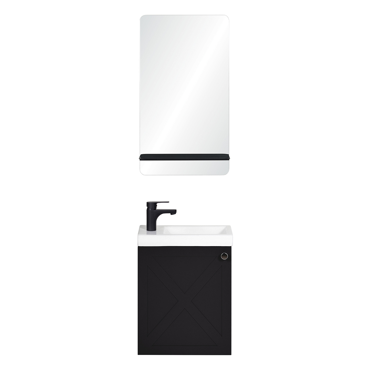 Meuble lave-mains noir carbone AVA avec miroir