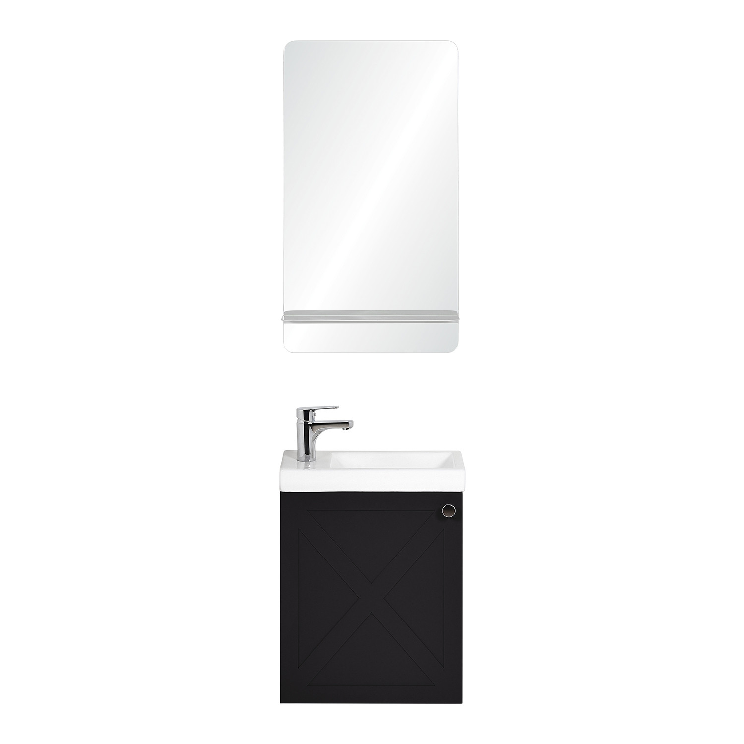 Meuble lave-mains noir carbone AVA avec miroir et robinet chromé