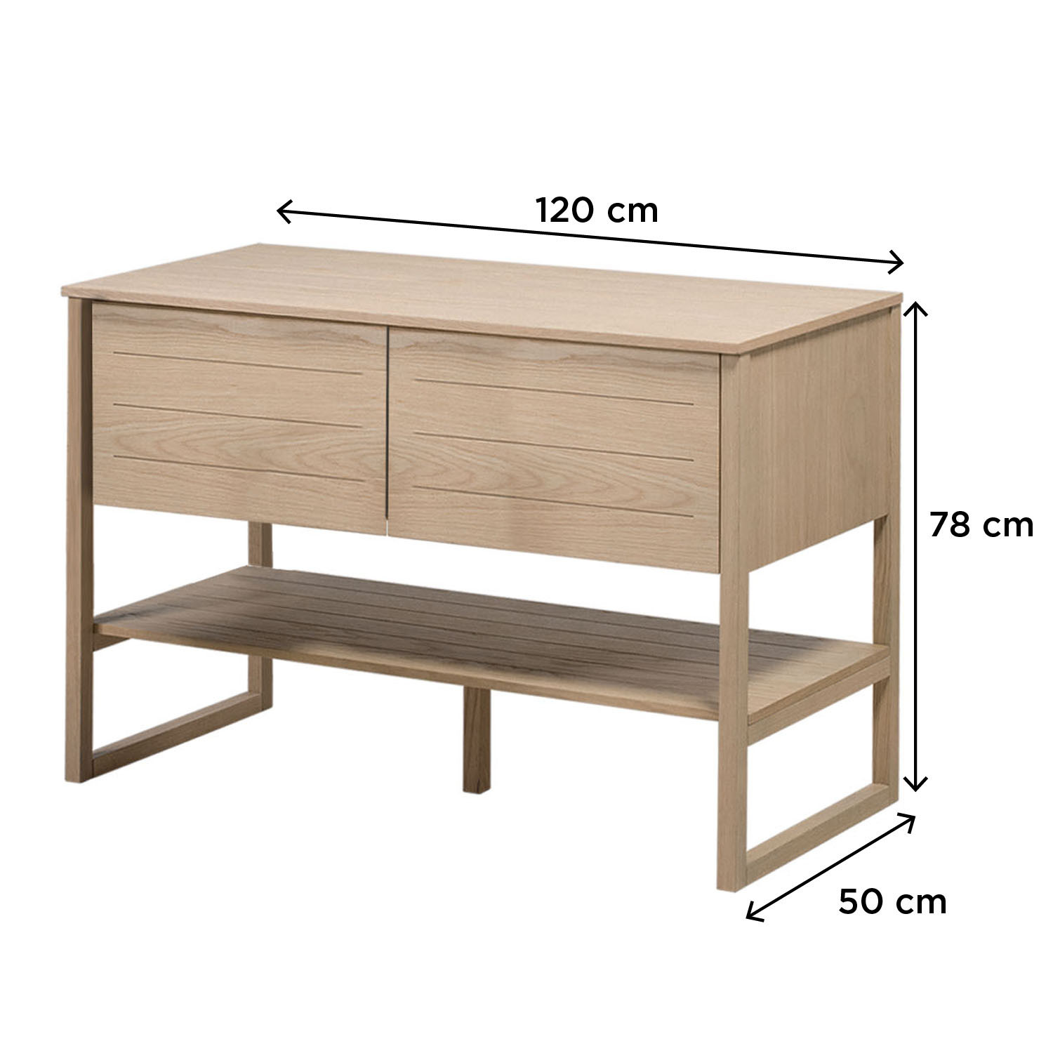 Meuble de Salle De Bain Chêne 120 cm + Colonne ATOLL + 2 Miroirs ronds 60 cm + 2 Vasques rondes noires 37 cm