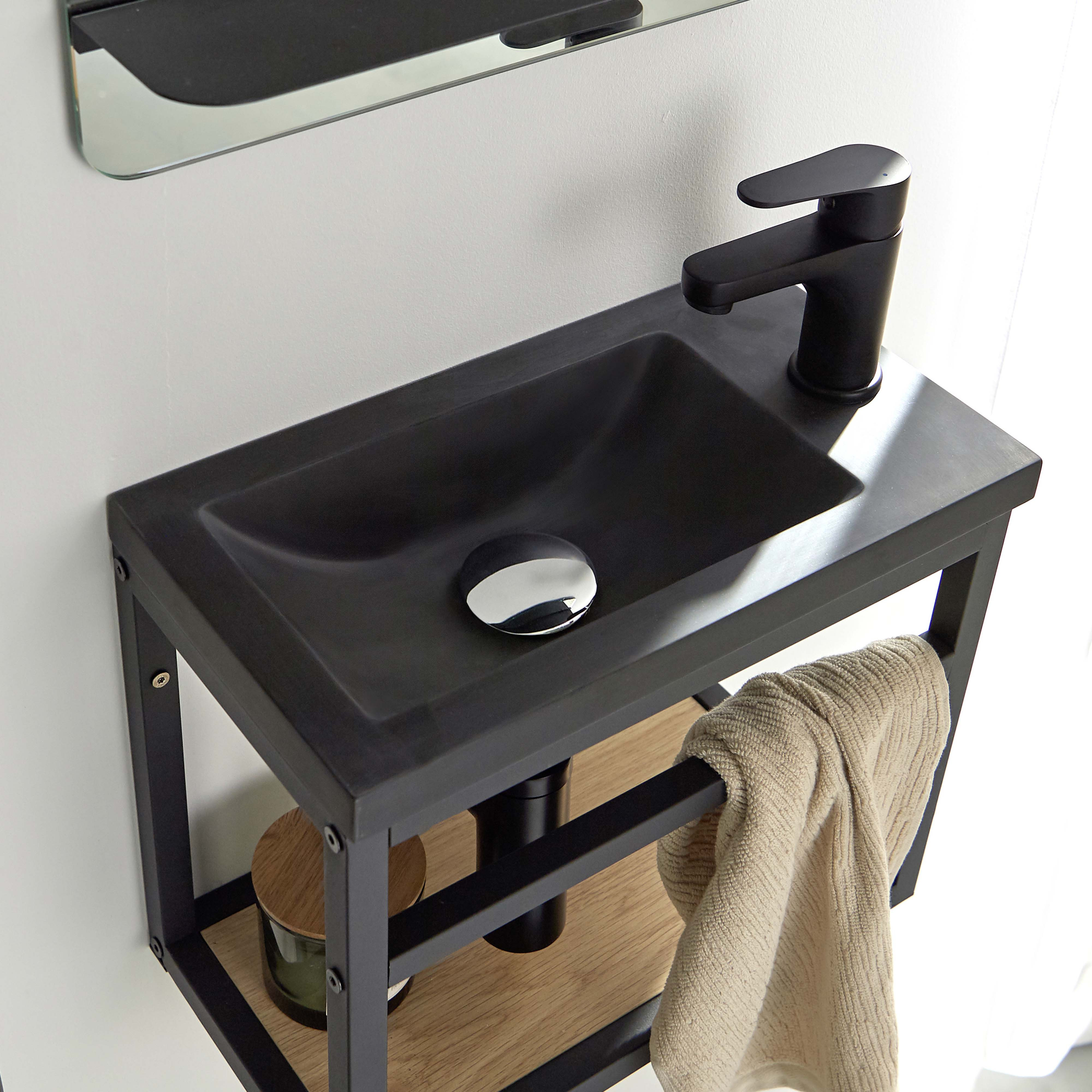 Meuble lave-mains Métal Noir SAO + robinet noir