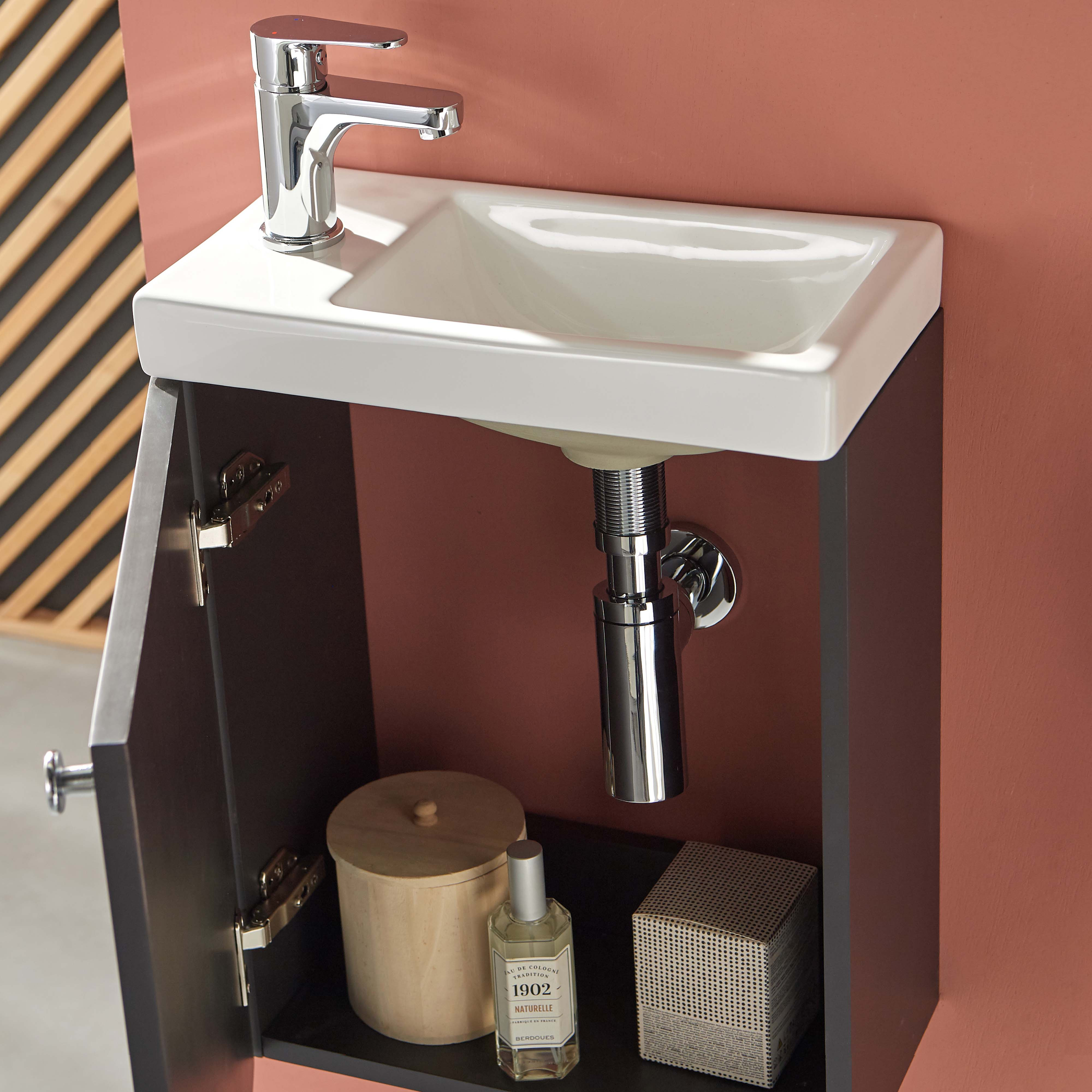 Meuble lave-mains noir carbone AVA avec miroir et robinet chromé