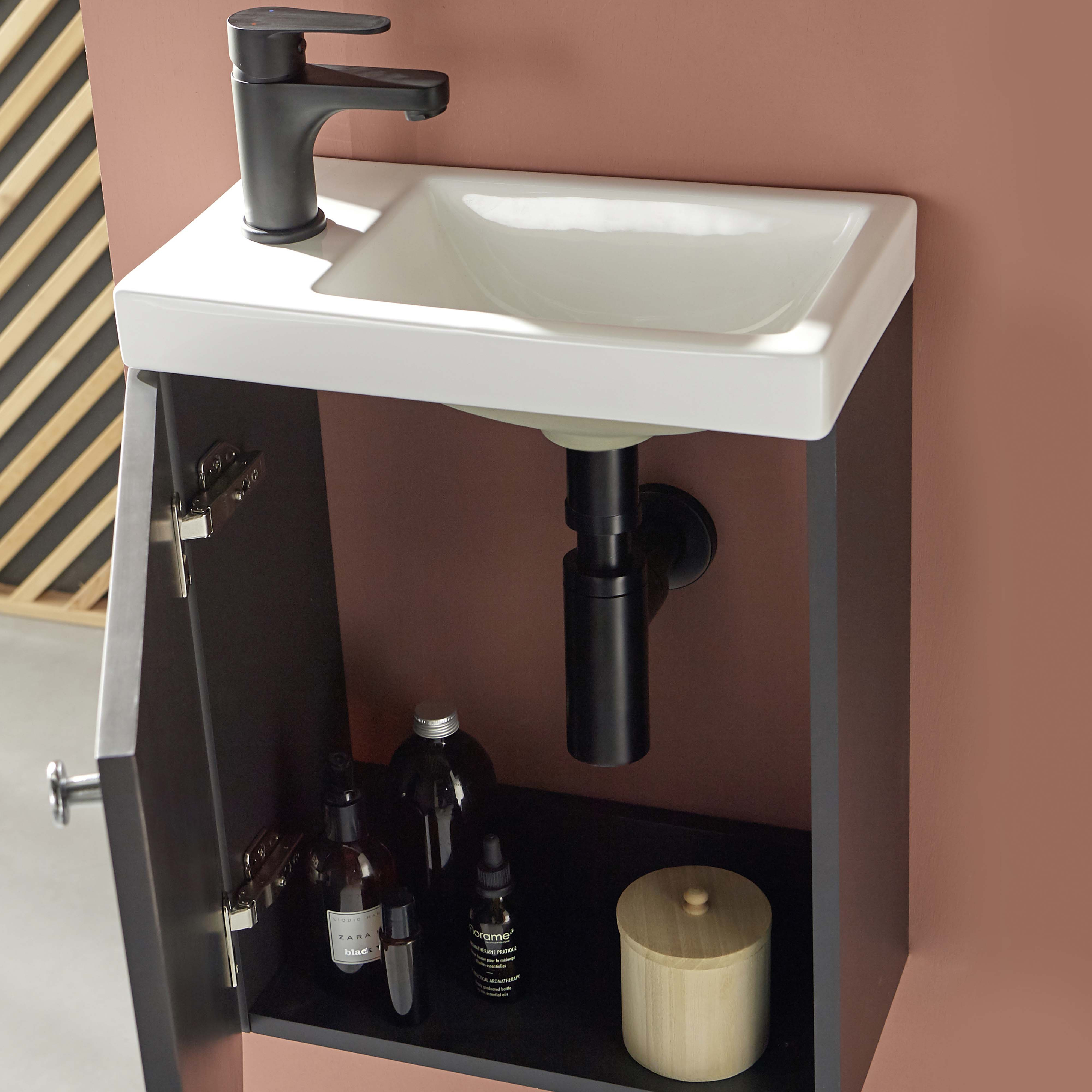 Meuble lave-mains noir carbone AVA avec robinet noir